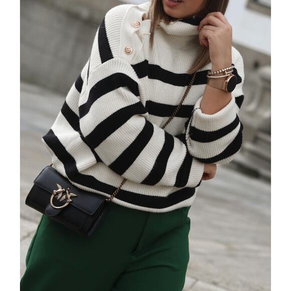 ChicWish Striped Knit Button neck Sweater 3X /4X - Picture 2 of 13